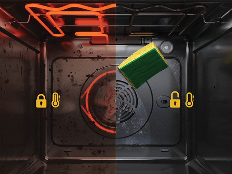 Pyrolytick&eacute; samočistenie podporuje jednoduch&uacute; a pohodln&uacute; &uacute;držbu r&uacute;ry Whirlpool OMSK58RU1SX.