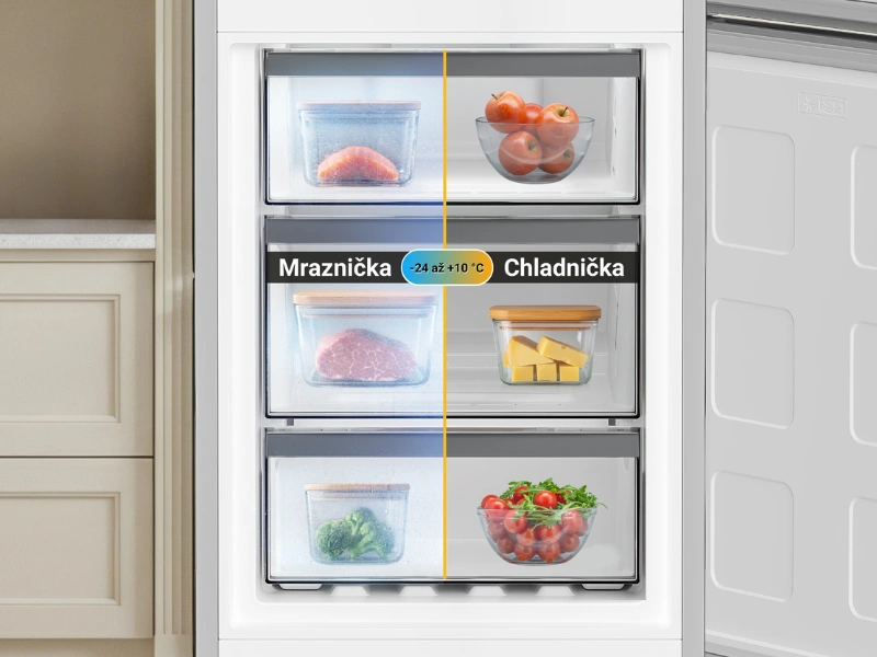 Systém MultiZone premení mraziacu časť chladničky Whirlpool WHK 26404 XP7E na ďalšiu chladničku.