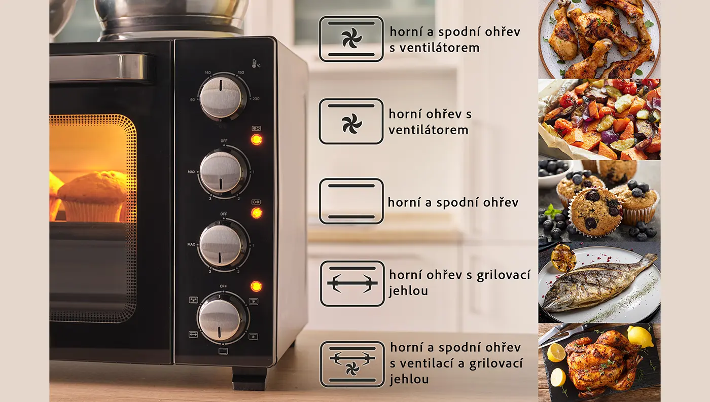 Programy elektrické trouby s plotýnkami Sencor SEO 3500BK