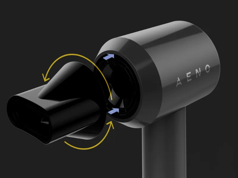 Vychutnajte si maximálnu slobodu a flexibilitu pri stylingu s 360° magnetickými tryskami fénu AENO HD1.