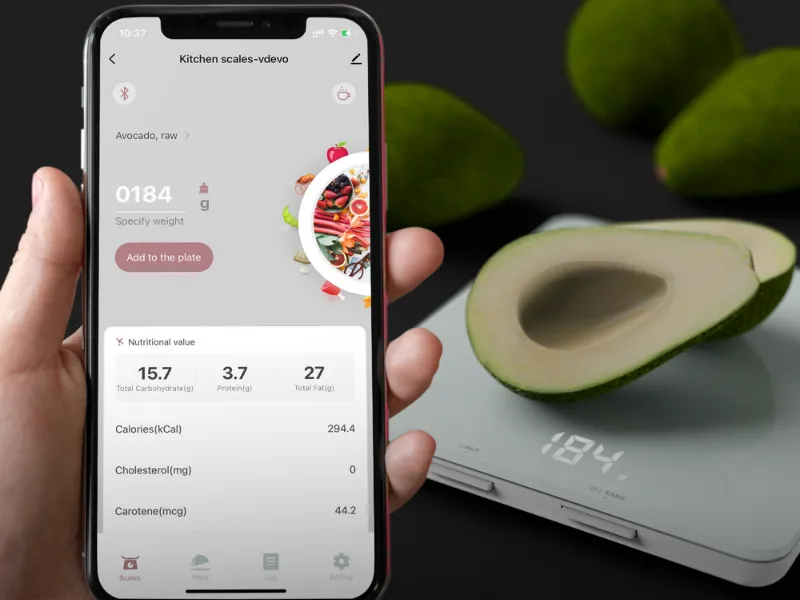 V aplikácii AENO nájdete viac ako 10 000 potravín, ktoré môžete navážiť na váhe AENO KS1S.