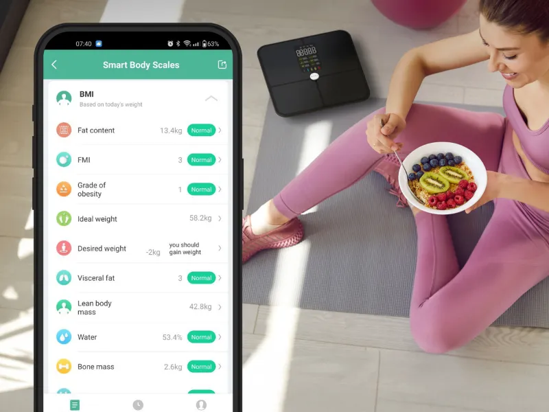 Osobná váha AENO BS2S automaticky vypočíta vaše BMI a poskytne vám prehľad o rýchlosti metabolizmu.