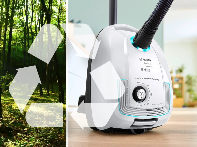 Bosch BGB38HYG1 vyrobený z recyklovaných materiálov