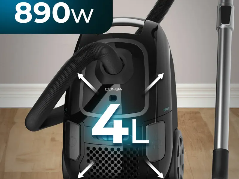 Technológia Ultra Power ponúka maximálny výkon 890 W a sací tlak 18 kPa vysávača Conga Powerbag 4000 XL.