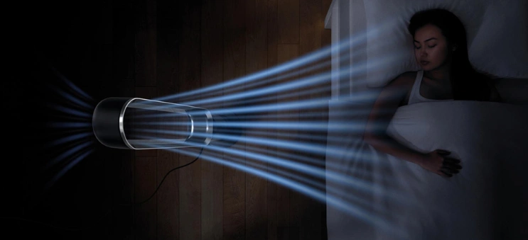 Ventilátor Dyson Cool™ AM07 sa plynulo otáča v rozsahu až 70°, čím zabezpečuje rovnomerné premiešanie a cirkuláciu vzduchu v miestnosti.