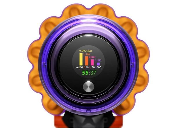 Hlásenia o výkone v reálnom čase vrátane sekundového zobrazenia času prevádzky, upozornení na údržbu, režimov napájania a životnosti batérie - to všetko vám ukáže displej vysávača Dyson V15s Detect Submarine™.