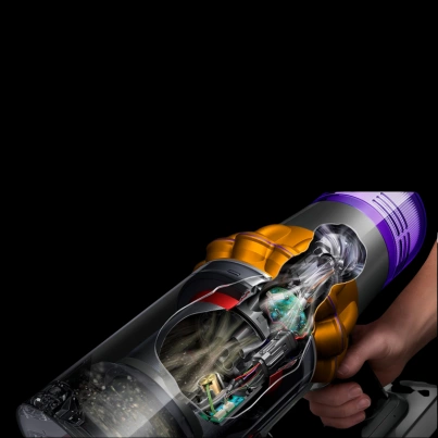 Technológia Root Cyclone™ vysávača Dyson V15s Detect Submarine™ oddeľujú častice prachu od vzduchu.