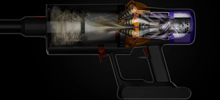 Dokonale utesnený filtračný systém Dyson zachytáva 99,97 % mikroskopických častíc a alergénov už od veľkosti 0,1 mikrometra, vďaka čomu vysávač Dyson V15™ Detect Absolute vypúšťa čistejší vzduch.