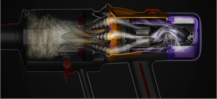 Dokonale utesnený filtračný systém Dyson zachytáva 99,99 % mikroskopických častíc a alergénov už od veľkosti 0,3 mikrometra, vďaka čomu vysávač Dyson V12™ Detect Slim Absolute vypúšťa čistejší vzduch.