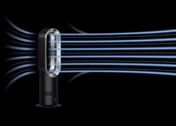 Ventilátor Dyson Hot+Cool™ AM09 zosilňuje okolitý vzduch a zabezpečuje tak plynulý a neprerušovaný prietok vzduchu s objemom viac ako 186 litrov za sekundu.