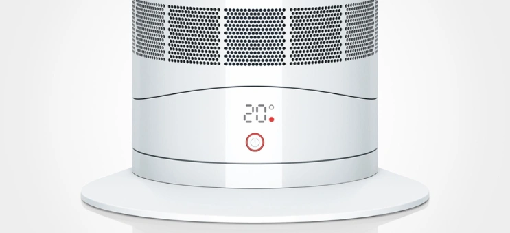 Dyson Hot+Cool™ AM09 vytvára prúd teplého vzduchu na dosiahnutie a udržanie zvolenej teploty (0 – 37 C) v miestnosti.