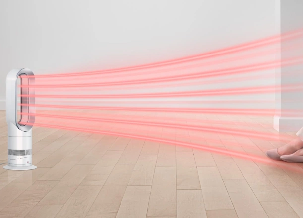 špeciálne keramické dosky ventilátora Dyson Hot + Cool™ AM09 sa mimoriadne rýchlo ohrejú, aby vás rýchlo zahriali aj v chladnom počasí.