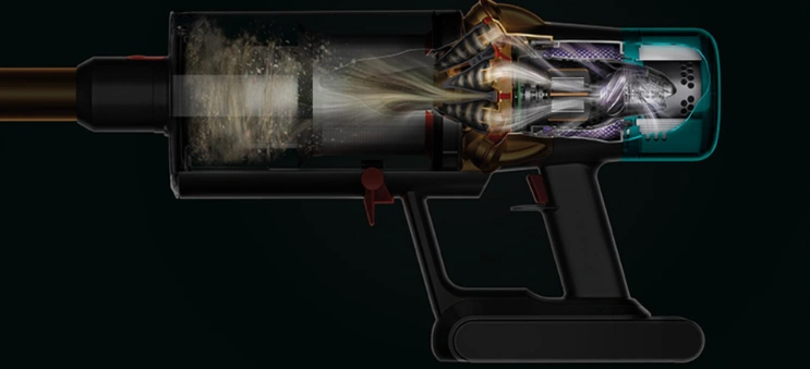 Dokonale utesnený filtračný systém Dyson zachytáva 99,97 % mikroskopických častíc a alergénov už od veľkosti 0,1 mikrometra, vďaka čomu vysávač Dyson V15™ Detect Absolute vypúšťa čistejší vzduch.