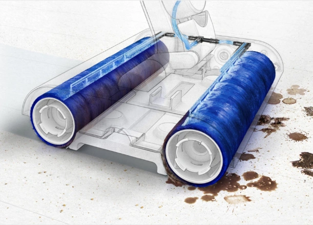 26 hydratačných bodov je napájaných z impulzovo modulovaného čerpadla pre rovnomerný prívod vody na valce čističa Dyson WashG1™.