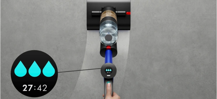 Čistič Dyson WashG1™ si v režime 3 poradí s lepkavými látkami, fľakmi od zablatenej obuvi a zaschnutými škvrnami.