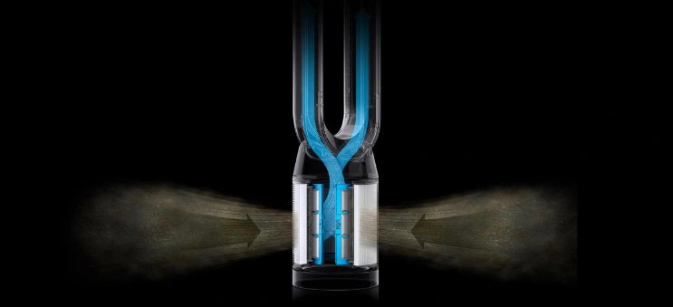 Plne utesnený, trojstupňový filtračný systém zachytáva znečisťujúce látky priamo vo vnútri čističky Dyson Purifier Cool PC2 De-Nox. Odstraňuje až 99,95 % ultrajemných častíc.