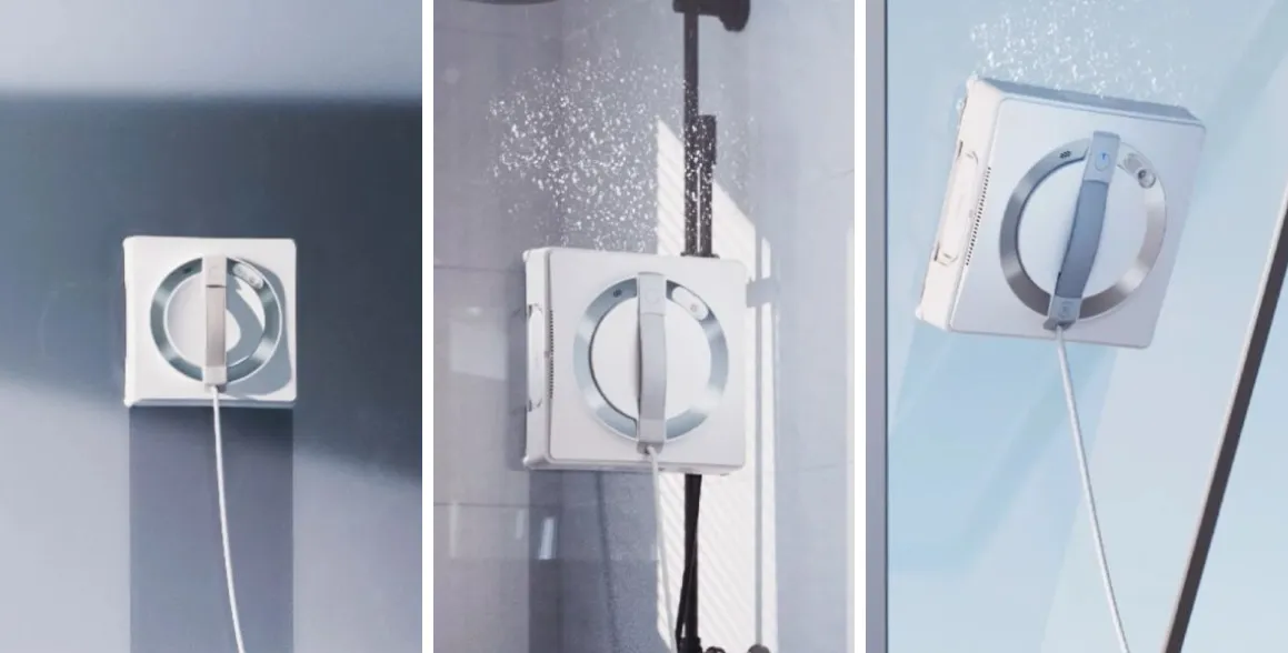 Robotický čistič WINBOT W2 PRO WHITE si poradí so stropnými oknami so sklonom 45°, sklenenými dverami, zrkadlami, sprchovými kútmi, obkladmi či mramorom