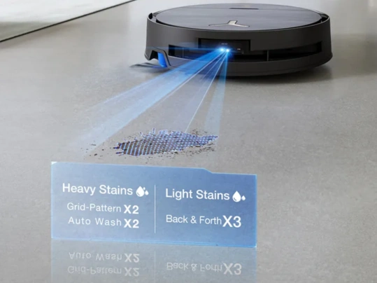 Vďaka technol&oacute;gii AI Stain Detection 2 vys&aacute;vač ECOVACS DEEBOT X9 OMNI pomocou kamery a umelej inteligencie detekuje znečisten&eacute; miesta a n&aacute;sledne im venuje d&ocirc;kladn&uacute; starostlivosť.