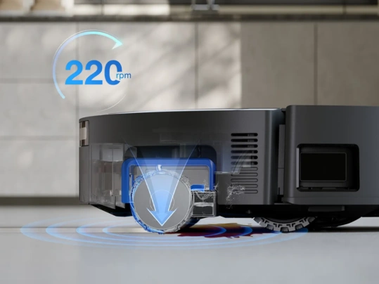 Syst&eacute;m rotuj&uacute;ceho čistiaceho valca OZMO&trade; ROLLER robotick&eacute;ho vys&aacute;vača ECOVACS DEEBOT X9 OMNI odstr&aacute;ni z va&scaron;ej podlahy aj mimoriadne odoln&eacute; nečistoty.