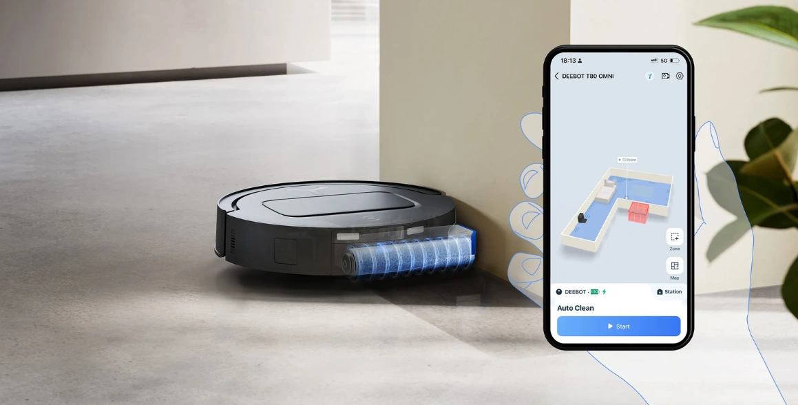 Vďaka aplikácie ECOVACS HOME môžete robotický vysávač T80 OMNI pohodlne ovládať iba na pár klikov.