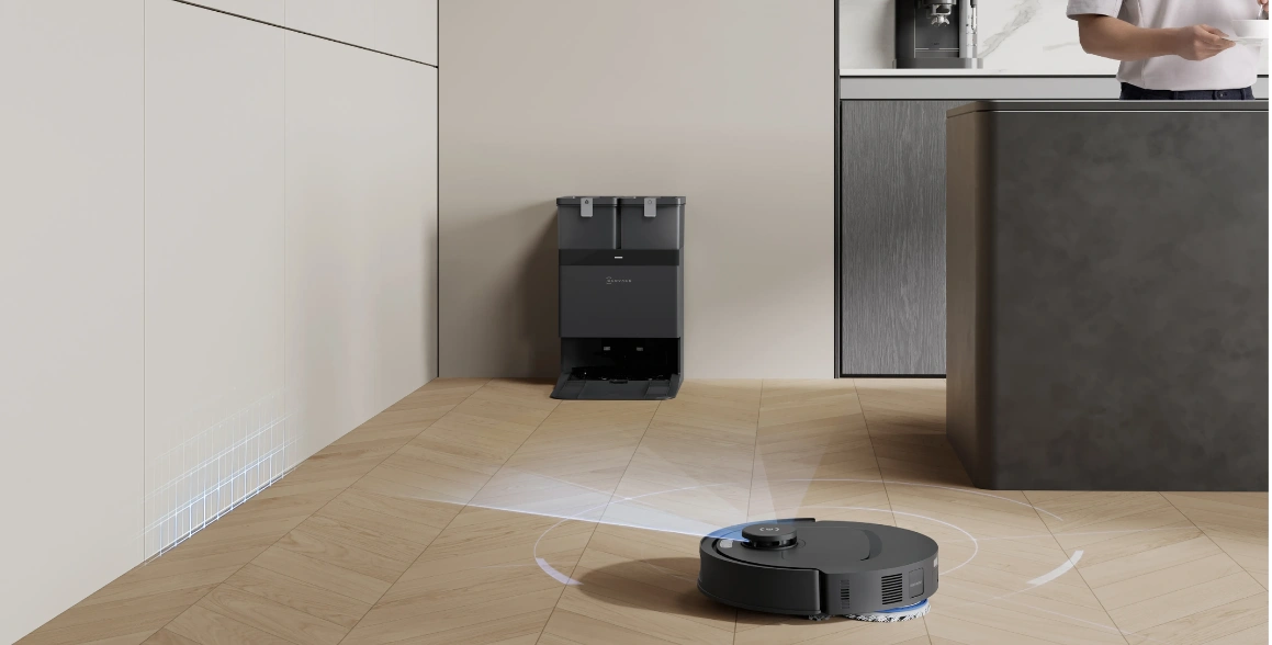 Robotický vysávač ECOVACS T30C OMNI si sám určuje najefektívnejšiu trasu aj v zložitých priestoroch.