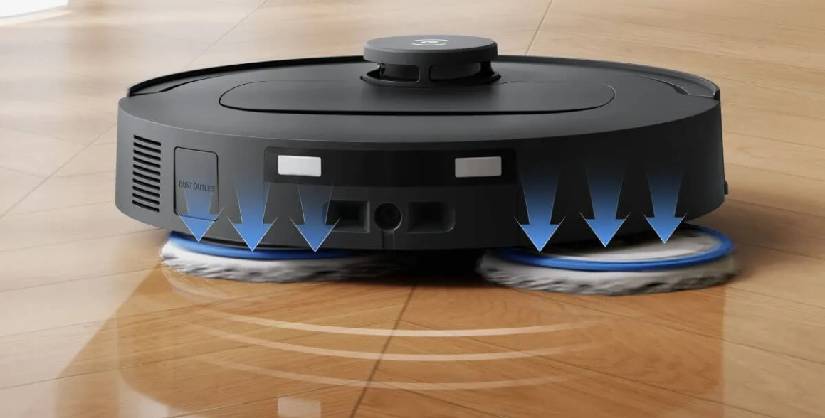 Systém 2 rotujúcich mopov OZMO™ Turbo 2.0 robotického vysávača ECOVACS DEEBOT T30C OMNI odstráni z vašej podlahy aj mimoriadne odolné nečistoty.