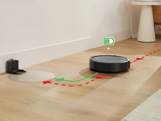Vys&aacute;vač iRobot Roomba Combo i5 sa po nabit&iacute; sa vr&aacute;ti presne na miesto, kde prestal, aby pokračoval v upratovan&iacute; až do &uacute;spe&scaron;n&eacute;ho konca.