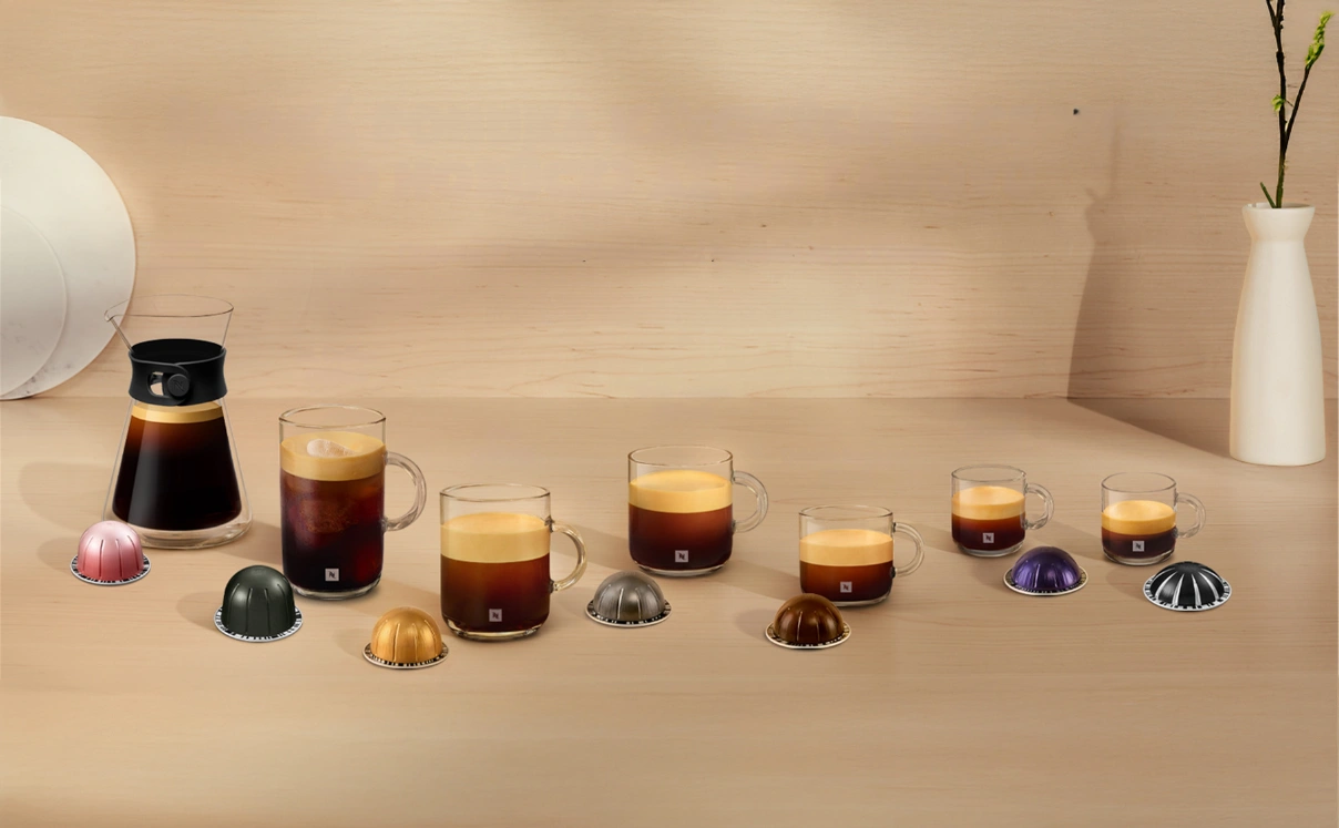 K&aacute;vovar Nespresso Vertuo Next pon&uacute;ka až 7 r&ocirc;znych veľkosti &scaron;&aacute;lok.