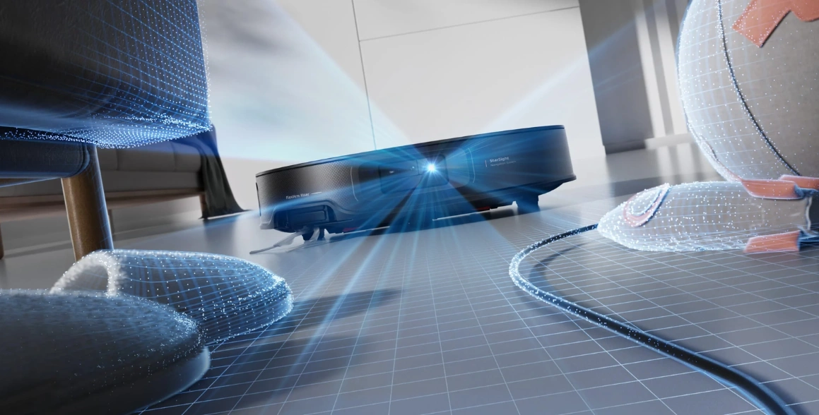 Vďaka systému StarSight® 2.0 vidí vysávač Roborock Saros Z70 svet v 3D a presne rozpozná každú prekážku od zabudnutej topánky až po domáce zviera.