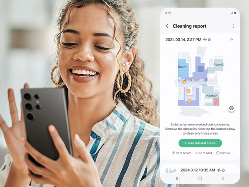 Samsung Bespoke Jet Bot Combo+ sledovanie programu.