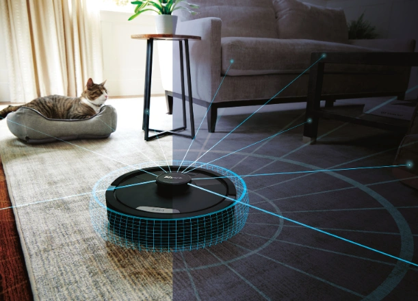 Robotický vysávač Shark RV2620WAEU si vďaka 360° LiDAR navigácii naskenuje domácnosť a naplánuje ideálnu trasu čistenia Matrix Grid.
