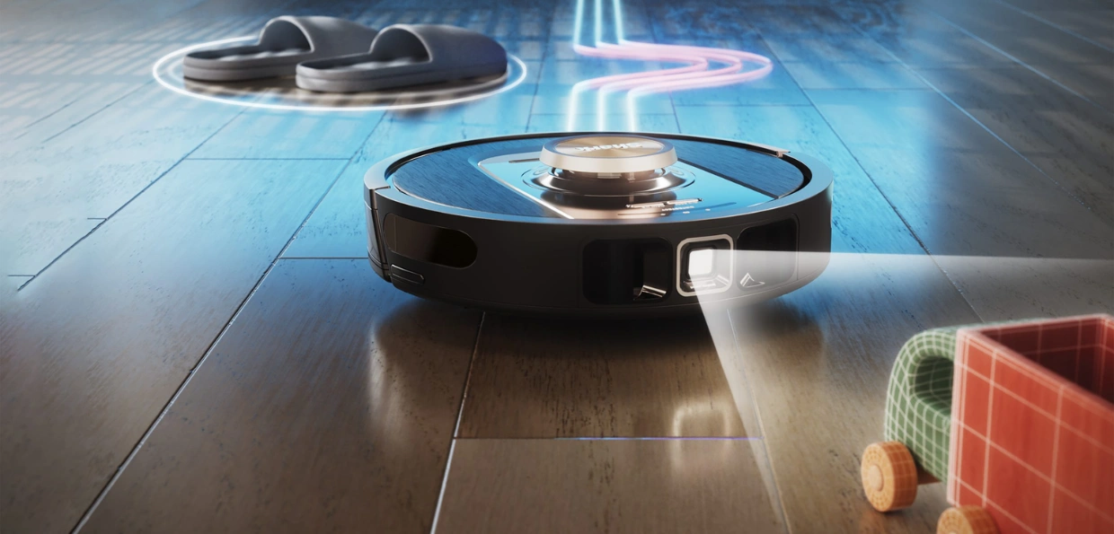 Robotický vysávač Shark RV2820VEEU si s 360° LiDAR navigáciou nielenže vytvorí presnú mapu domácnosti, ale prekážky uvidí ešte skôr, než k nim dôjde.