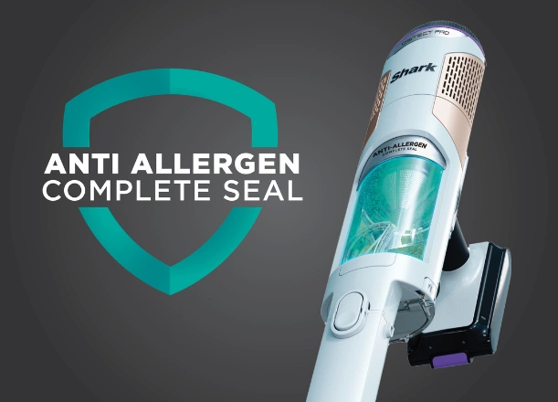 Technológia Allergen Complete Seal zachytí až 99,9 % prachu a alergénov a uzamkne ich vo vnútri vysávača Shark IW1611EU.