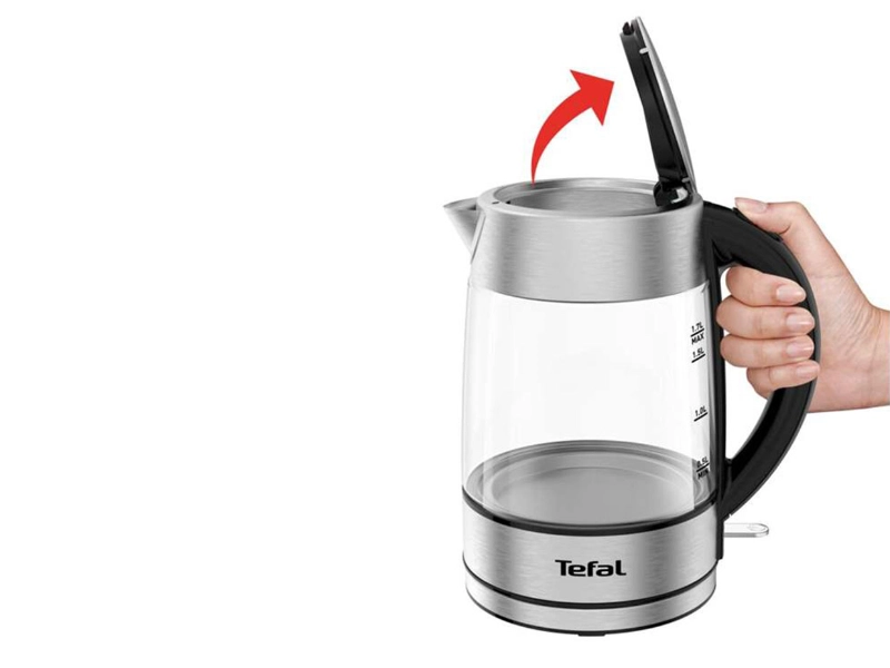 Otváranie veka kanvice Tefal KI772D38 Glass
