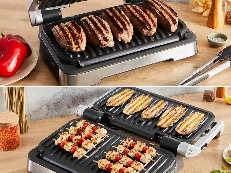 Kontaktn&yacute; gril Tefal GC782D30 OptiGrill dok&aacute;žete jedn&yacute;m pohybom otvoriť o 180&deg;.