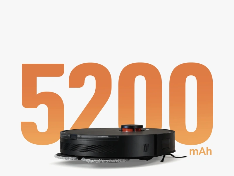 Veľk&aacute; 5 200 mAh bat&eacute;ria vys&aacute;vača Xiaomi Robot Vacuum S20+ vydrž&iacute; až 170 min&uacute;t nepretržit&eacute;ho upratovania, vďaka čomu s prehľadom zvl&aacute;dne aj veľk&eacute; dom&aacute;cnosti.