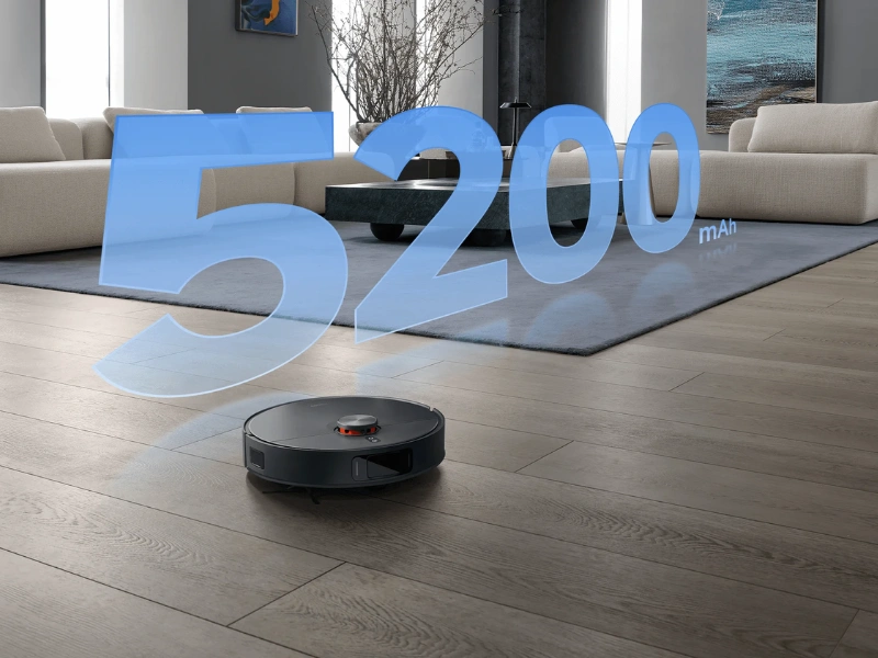 Veľká 5 200 mAh batéria vysávača Xiaomi Robot Vacuum X20 Max vydrží až 120 minút nepretržitého upratovania, vďaka čomu s prehľadom zvládne aj veľké domácnosti.
