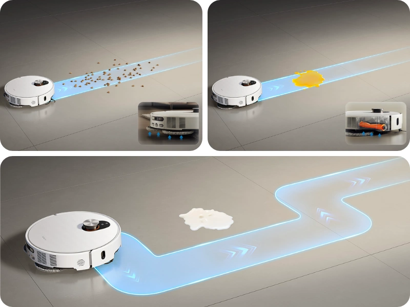 Vysávač Xiaomi Robot Vacuum 5 Pro pomocou AI deteguje typ nečistôt a automaticky zvolí najlepšiu čistiacu stratégiu.