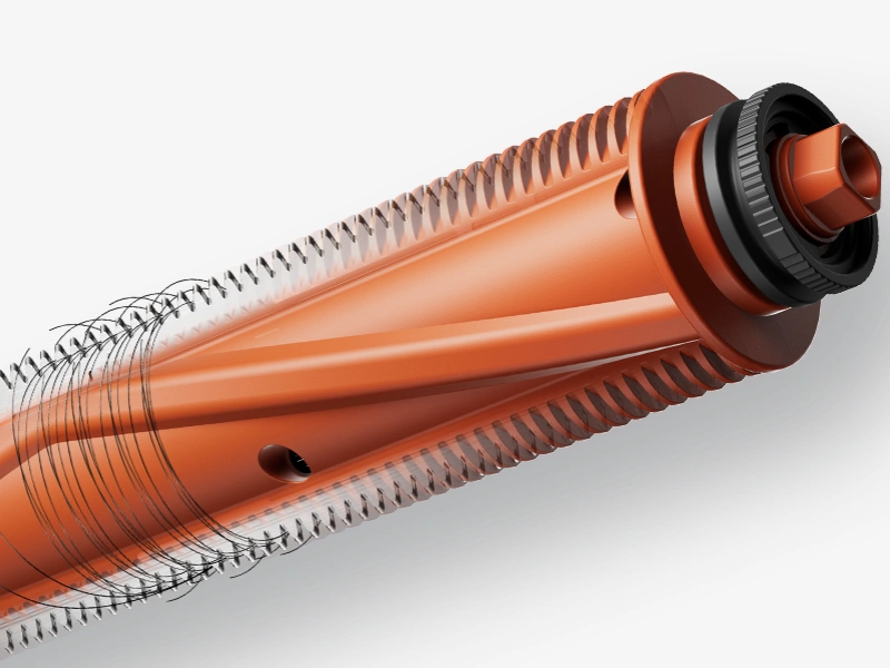 Hlavná kefa vysávača Xiaomi Robot Vacuum 5 s dvoma skrytými čepeľami strihá vlasy už počas čistenia a spolu s nečistotami ich posiela do zásobníka.