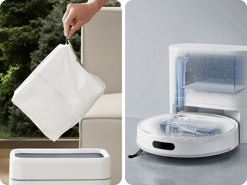 Dokonvacia stanica automaticky odsaje prach z vysávača Xiaomi Robot Vacuum H40.