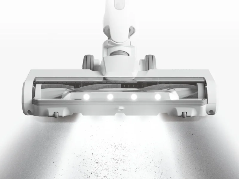 Vysávač Xiaomi Mijia Vacuum Cleaner 4 C s elektrickou kefou a jej LED osvetlením odhalí nečistoty v každom kúte.