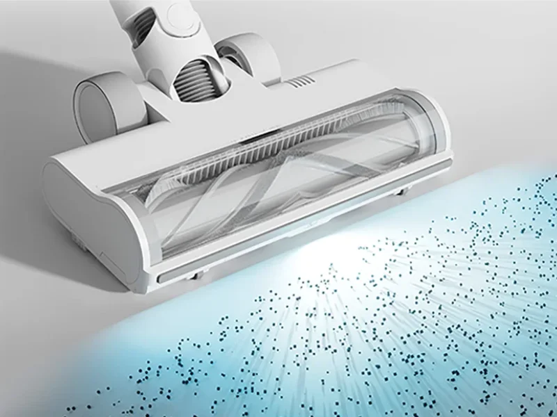 Kefa vysávača Xiaomi Mijia Vacuum Cleaner 4 má integrované širokouhlé modré svetlo so záberom 180°.