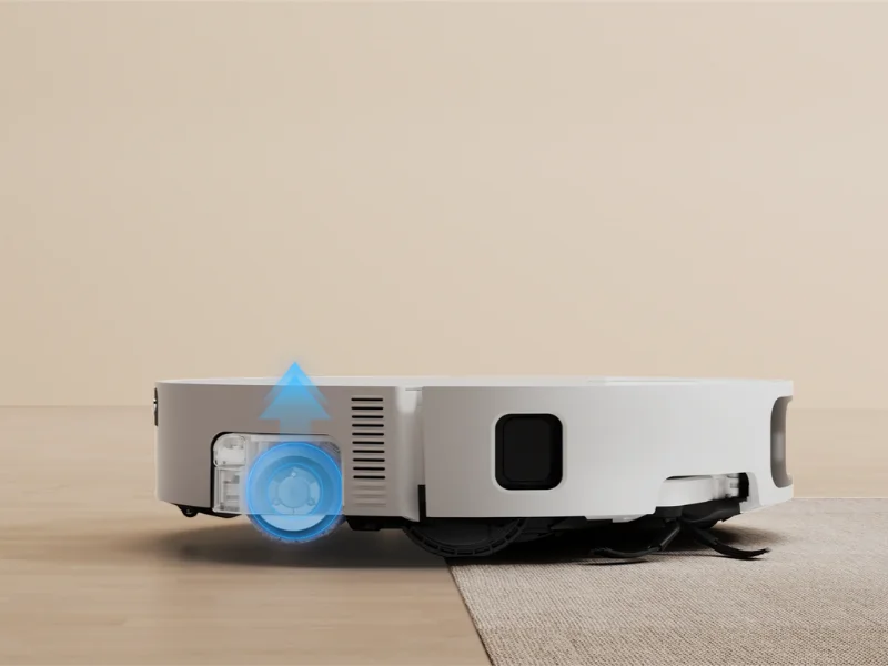 Xiaomi Robot Vacuum 6 používa ultrazvukový senzor, ktorý rozpozná koberec, nadvihne mop a zvýši sací výkon.