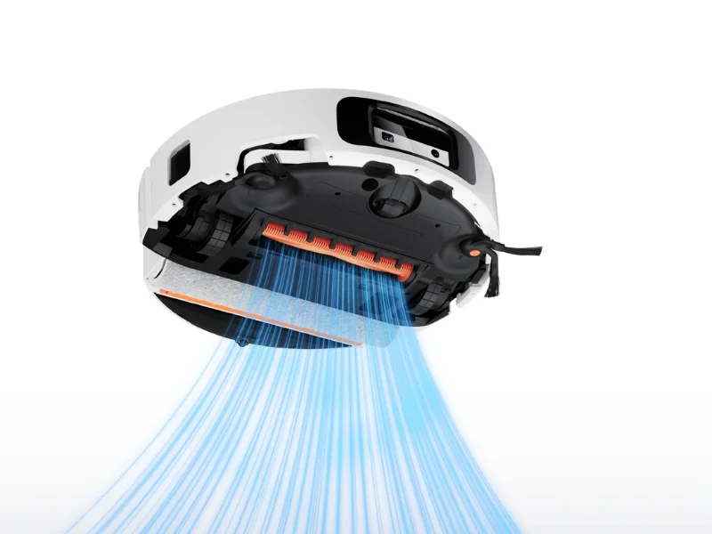Vysávač Xiaomi Robot Vacuum 6 má sací tlak 30 000 Pa a kefy s technológiou proti zamotávaniu vlasov.