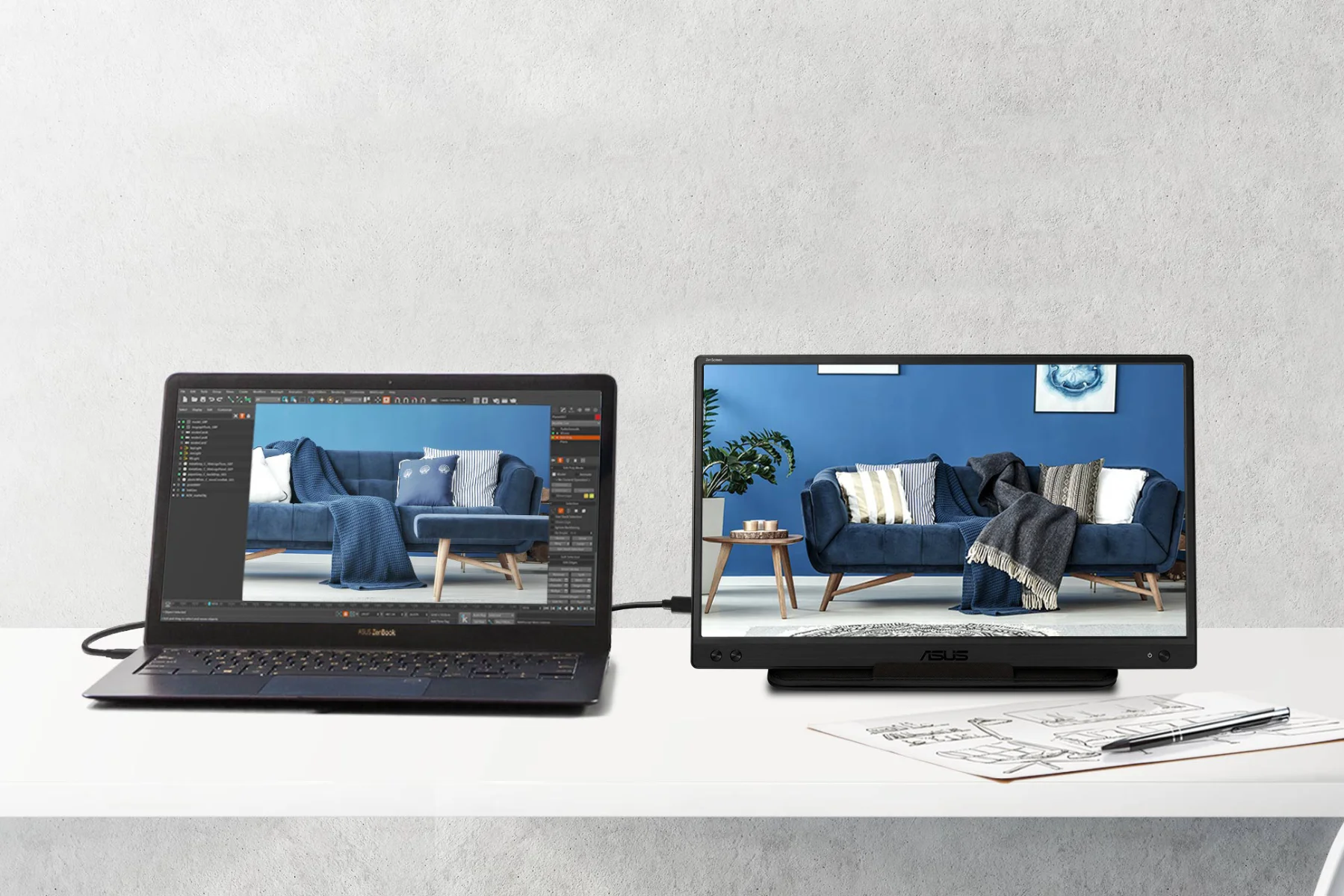 Prenosn&yacute; monitor Asus ZenScreen MB166C jeden usb-c kabel