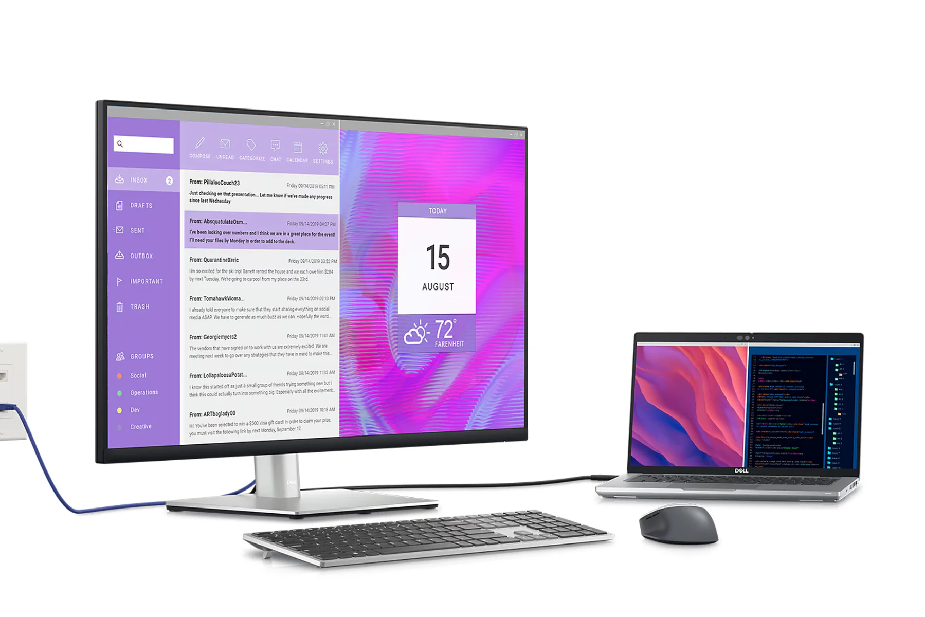 Monitor Dell P2423DE system na vedenie kablov