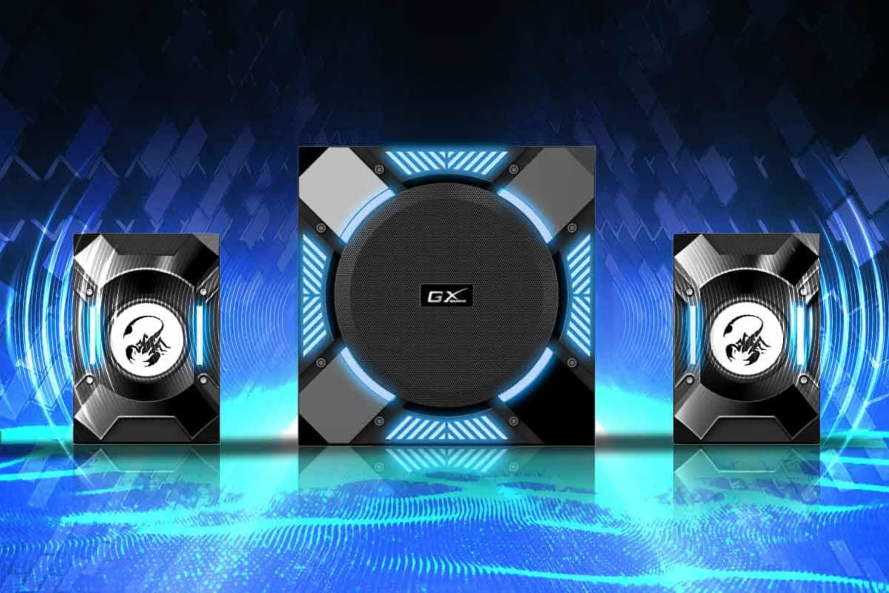 Herné reproduktory so subwooferom Genius GX Gaming SW-G2.1 1200 modre podsvietenie