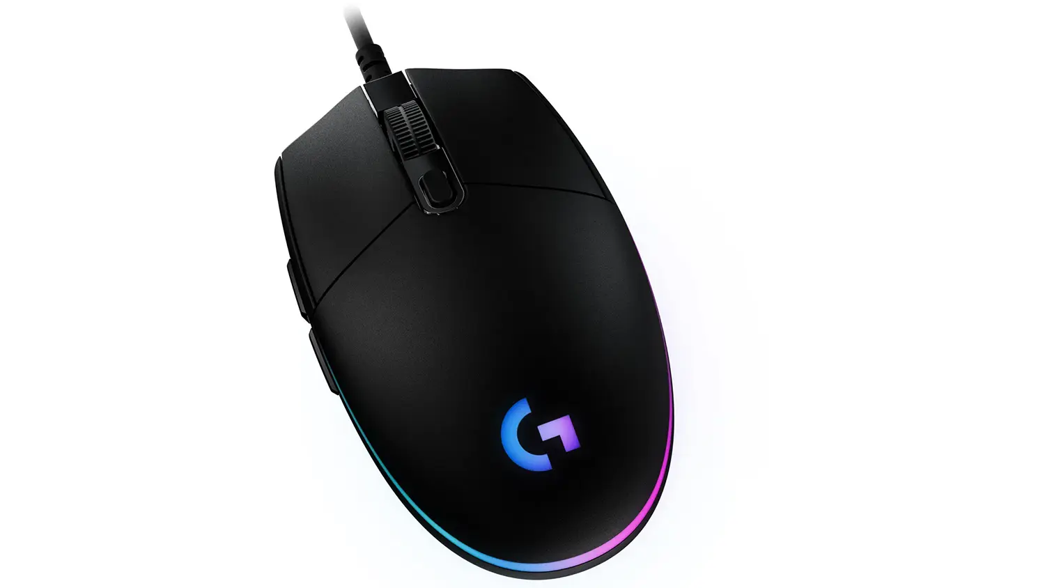 Pohled na my&scaron; Logitech G102 LIGHTSYNC ukazuj&iacute;c&iacute; ergonomick&yacute; tvar a RGB podsv&iacute;cen&iacute;