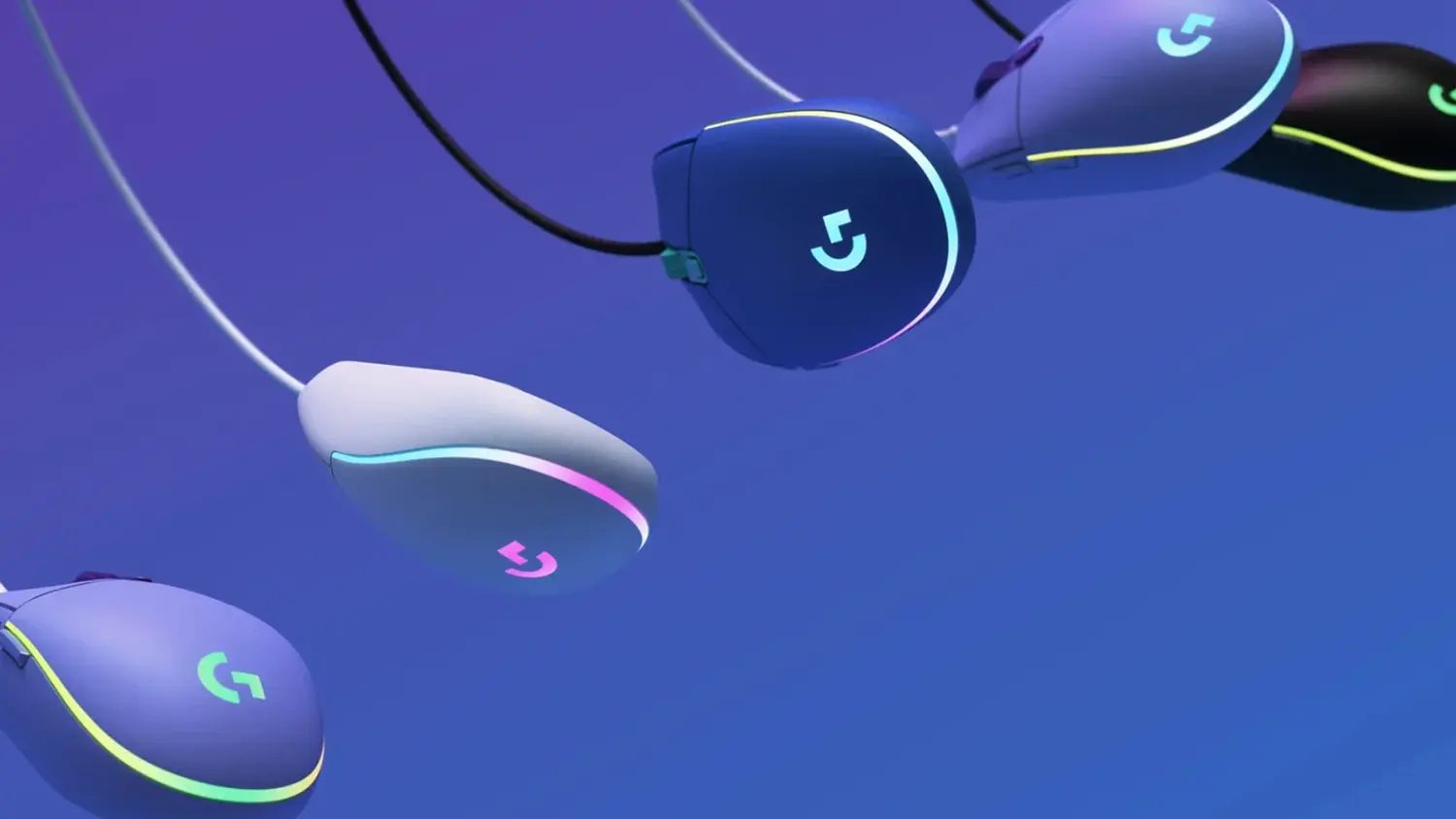 Pohled na my&scaron;i Logitech G102 LIGHTSYNC v různ&yacute;ch barevn&yacute;ch variant&aacute;ch