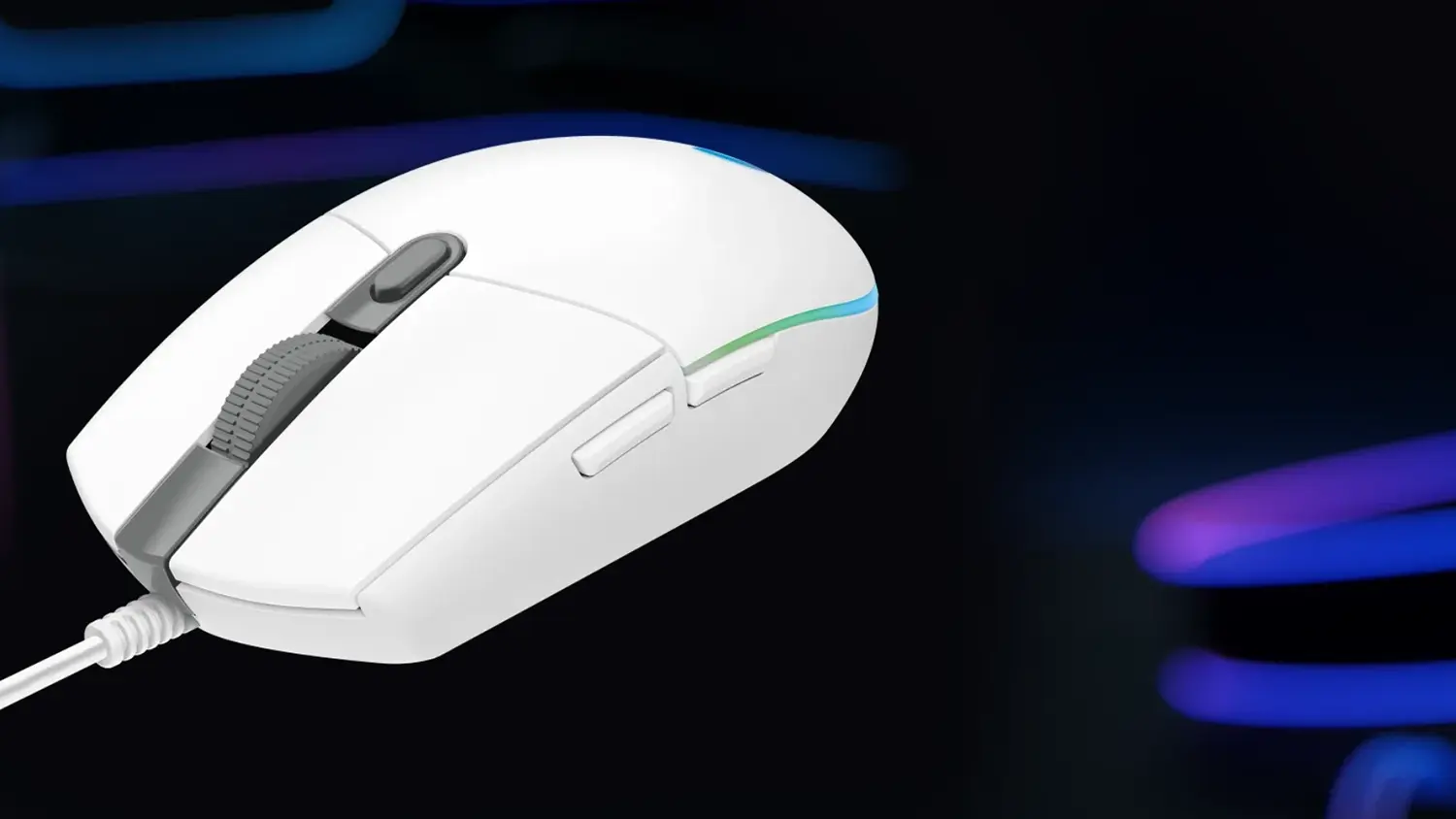 Pohled na my&scaron; Logitech G102 LIGHTSYNC s viditeln&yacute;m syst&eacute;mem Metal Spring a odolnou konstrukc&iacute; pro dlouhodob&eacute; použ&iacute;v&aacute;n&iacute;